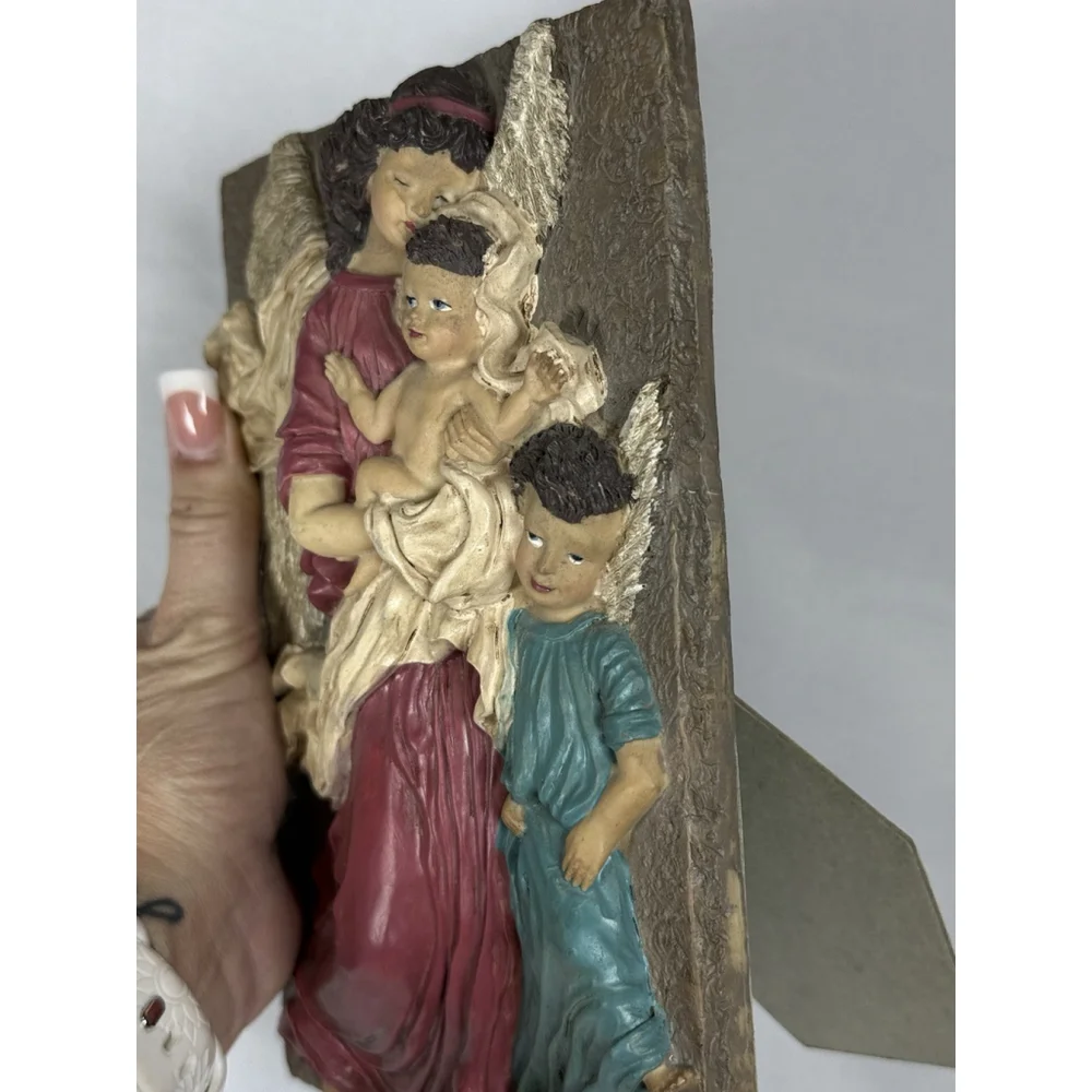 Vintage? Angel With Children Wall Art Plaque Tile With Stand Christian Holy 3D